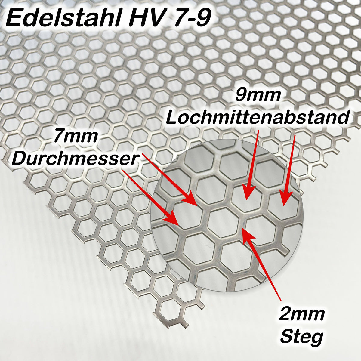 Edelstahl Lochblech Hexagonal HV7-9 - 1,0mm dick