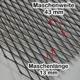 Edelstahl Roh Streckgitter flachgewalzt - MW 43 x 13 x 2 x 1 - 1,0mm dick