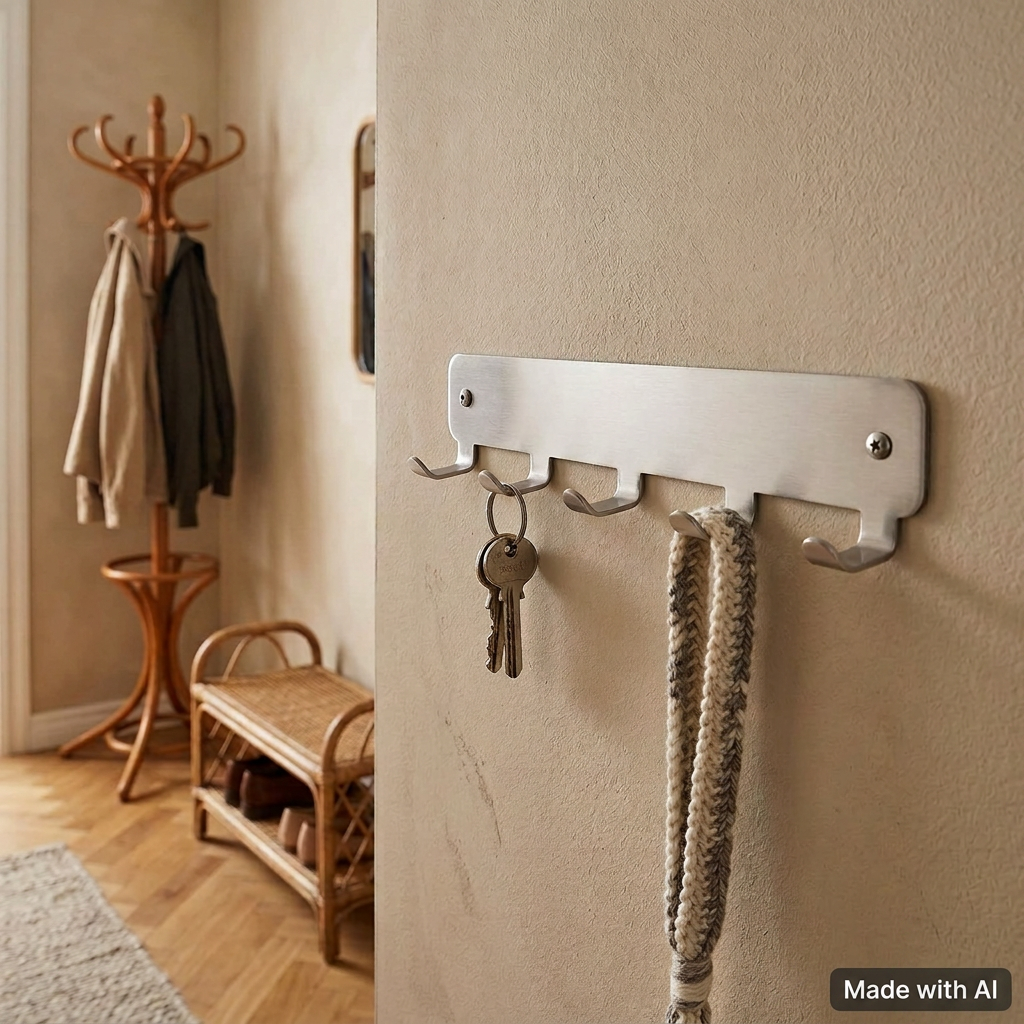 Edelstahl Schlüsselbrett mit 5 Haken, 25 cm, ohne Text – Doone GmbH