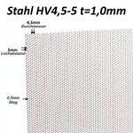 Stahl Lochblech Hexagonal HV4,5-5 - 1,0mm dick