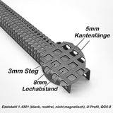 Edelstahl- U-Profil - 1,0mm dick -  QG5-8 - 1000mm lang